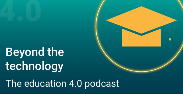 A banner graphic with the words Beyond the Technology: the education 4.0 podcast